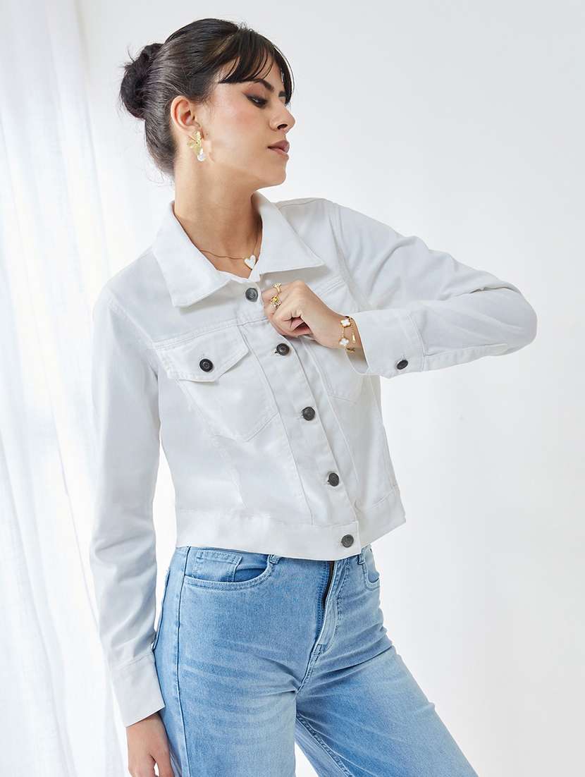 women solid long sleeves denim jacket - 22577162 -  Standard Image - 3