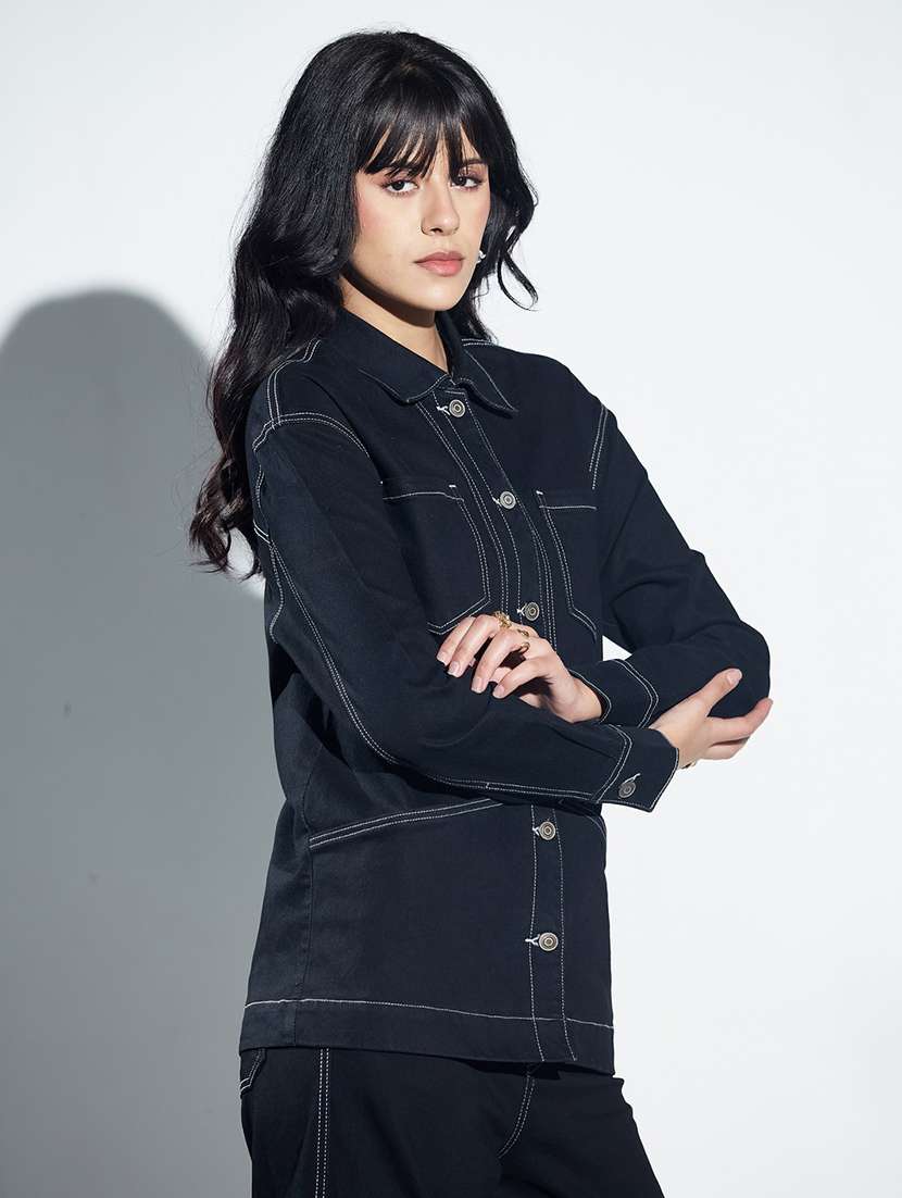 women solid long sleeves denim jacket - 22577165 -  Standard Image - 3