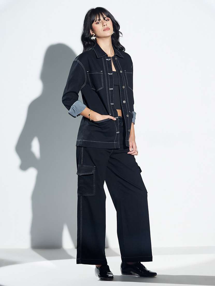 women solid long sleeves denim jacket - 22577165 -  Standard Image - 5