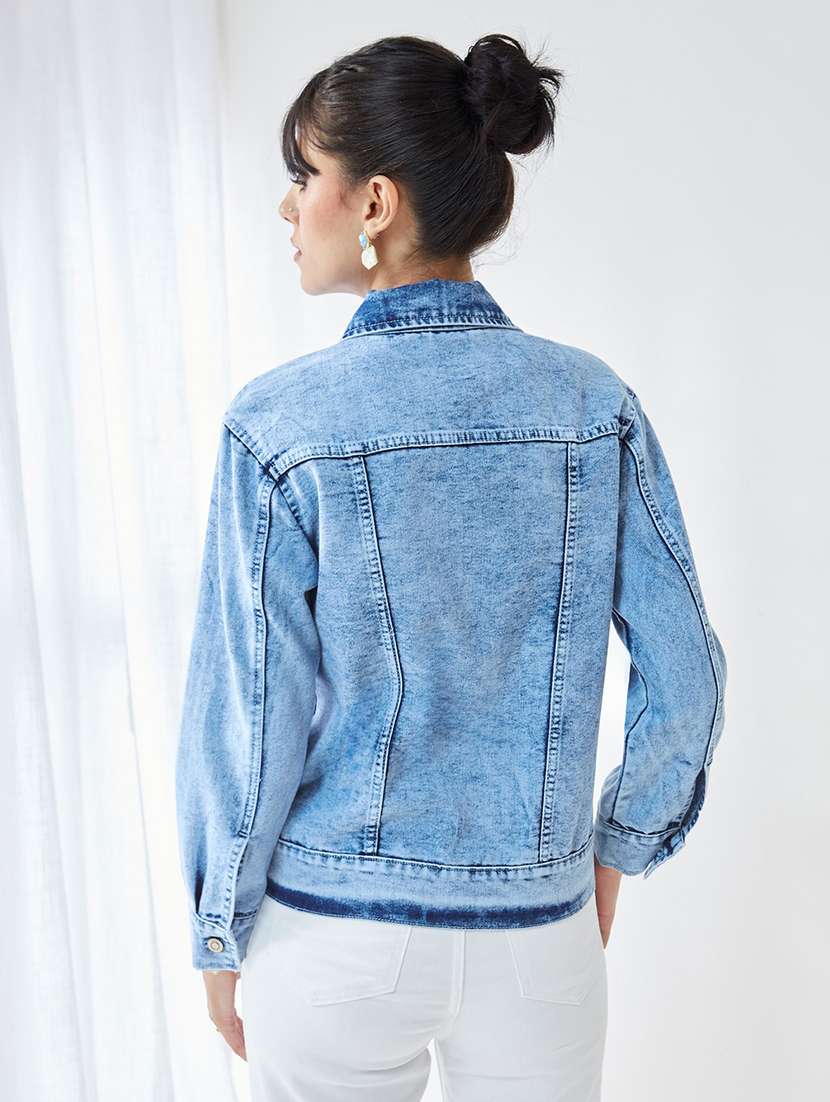 women washed long sleeves denim jacket - 22577166 -  Standard Image - 3