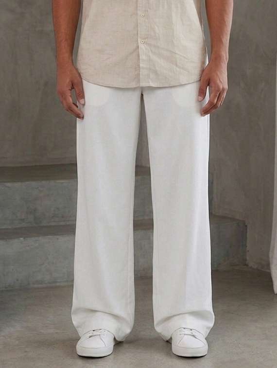 men solid mid rise flat front trouser