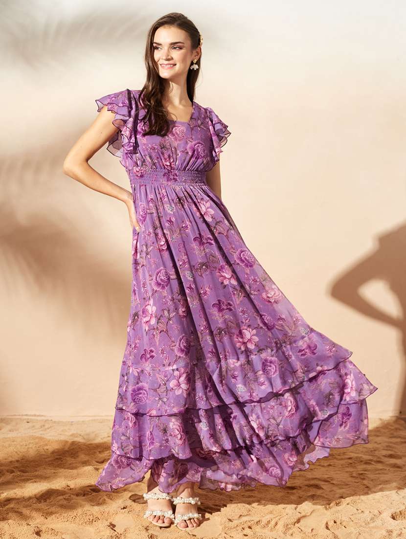 women printed flared sleeves tiered dress - 22577186 -  Standard Image - 3