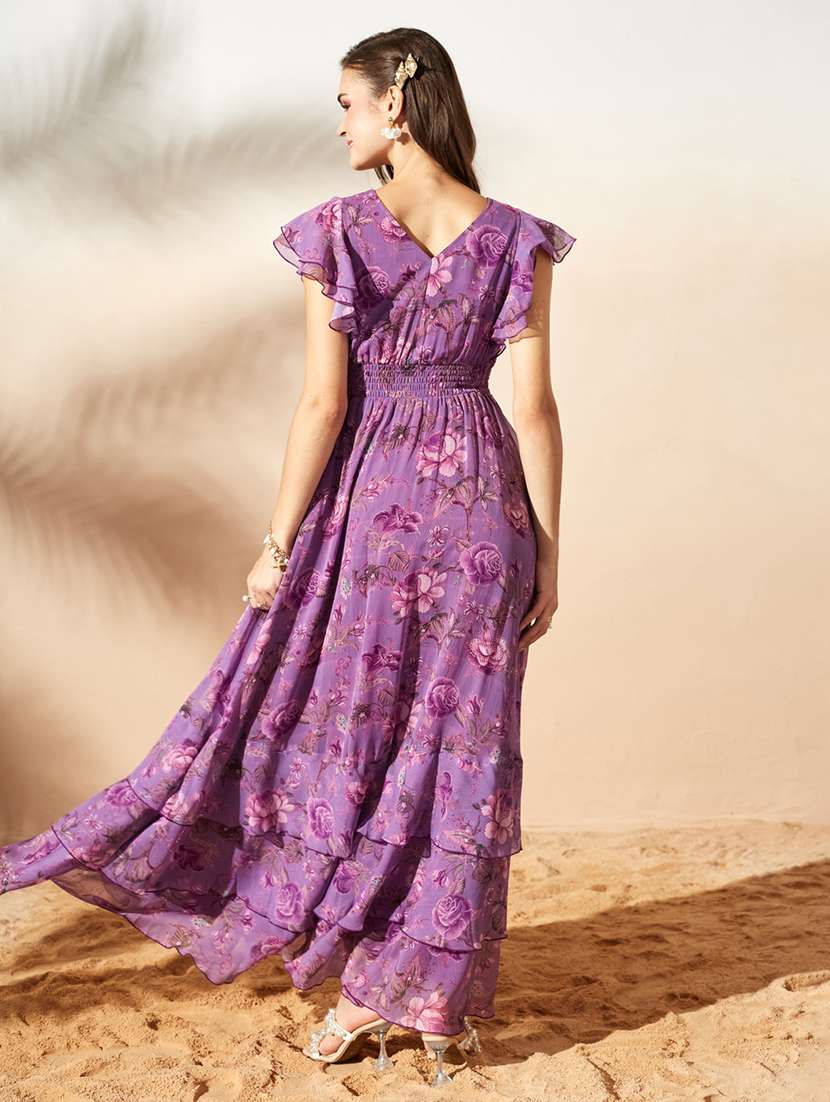 women printed flared sleeves tiered dress - 22577186 -  Standard Image - 5
