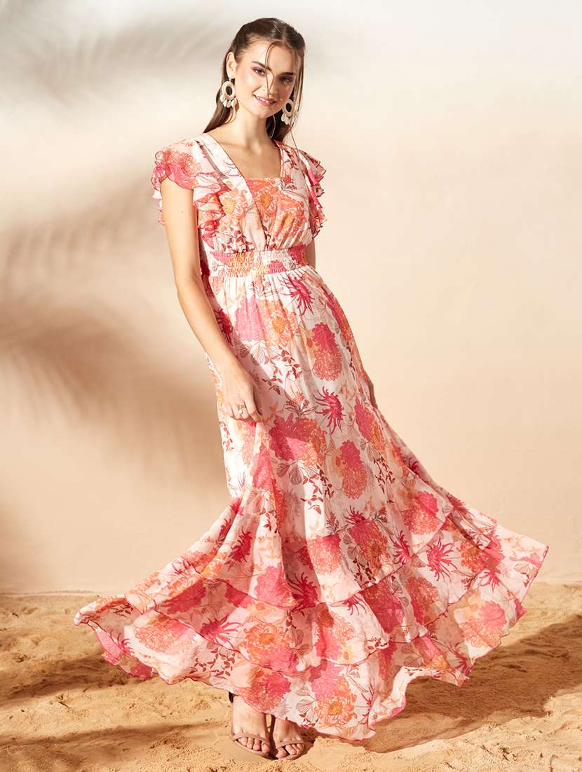 Women Printed Ruffle Sleeves Tiered Dress - 22577187 -  Standard Image - 3