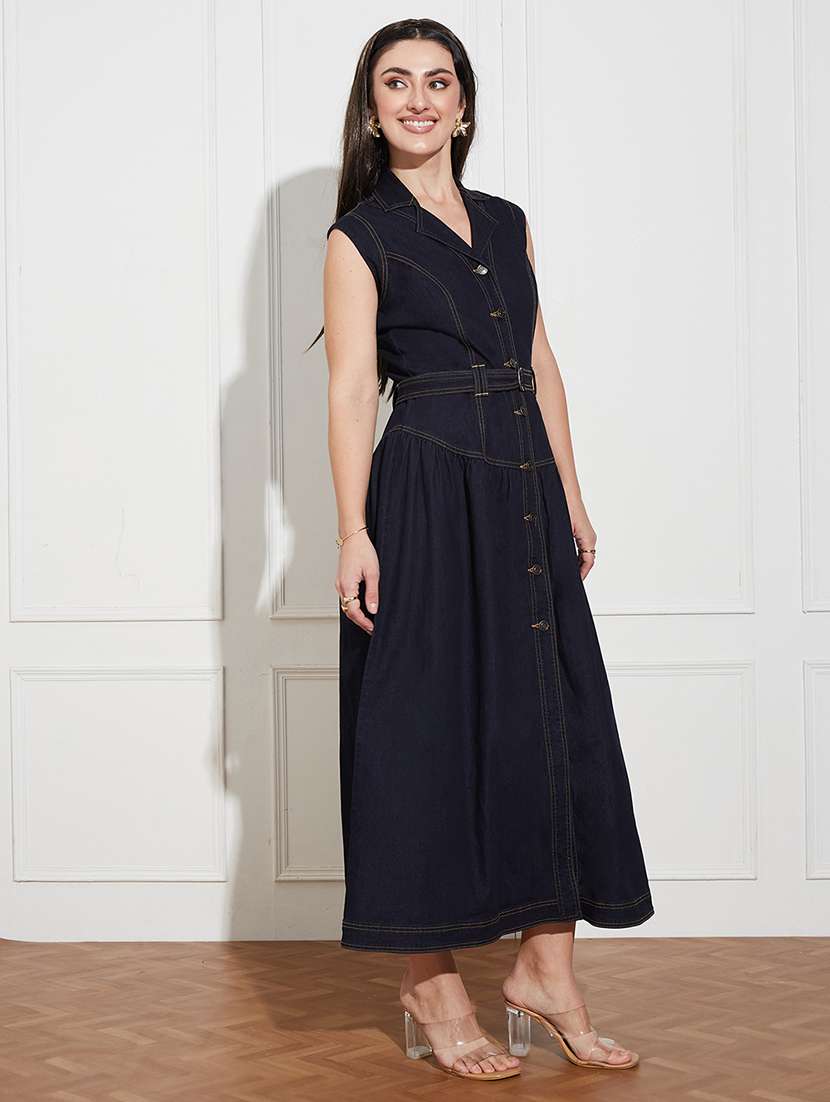 women solid sleeveless a-line dress - 22577188 -  Standard Image - 3