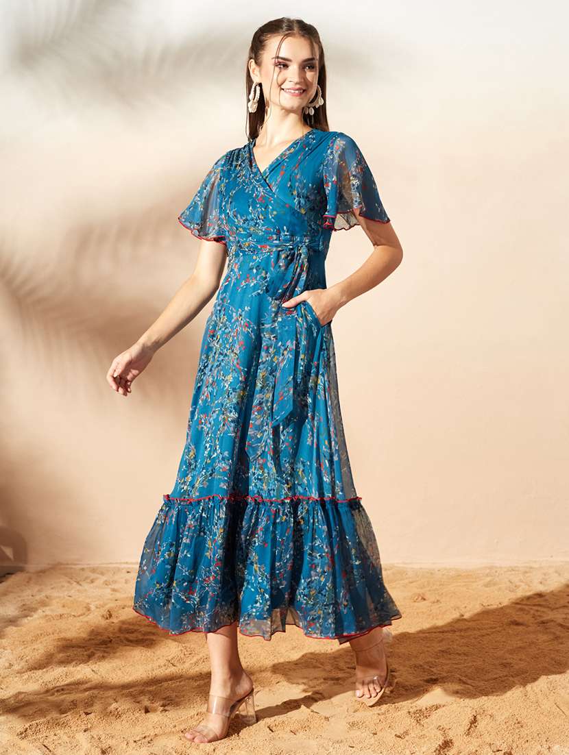 women printed flared sleeves tiered dress - 22577193 -  Standard Image - 3