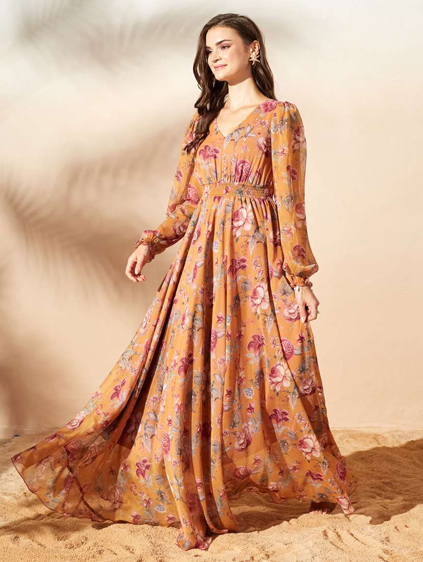 women printed bishop sleeves fit and flare dress - 22577195 -  Standard Image - 3