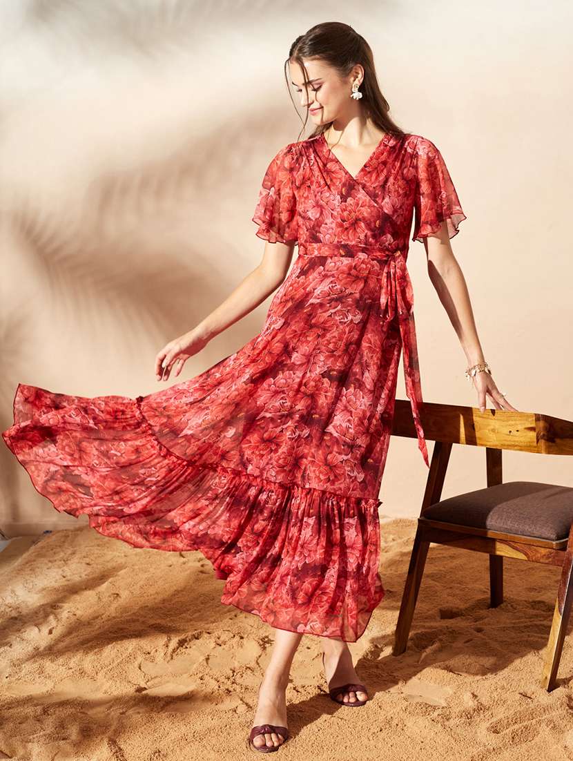women printed flared sleeves tiered dress - 22577201 -  Standard Image - 3