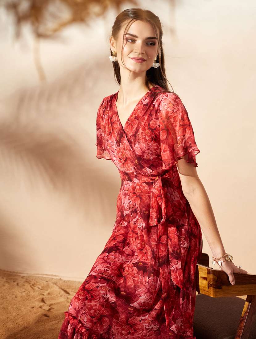 women printed flared sleeves tiered dress - 22577201 -  Standard Image - 5