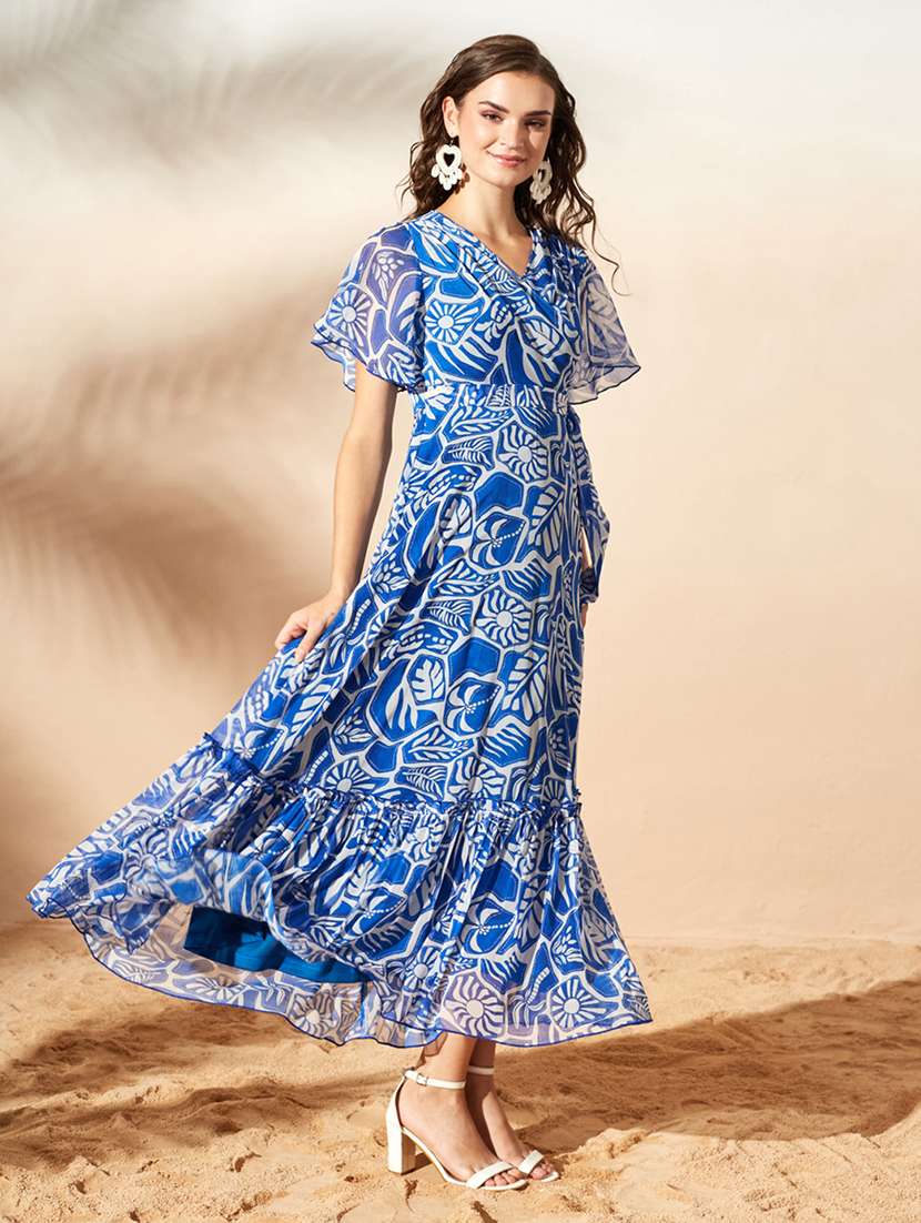women printed flared sleeves tiered dress - 22577209 -  Standard Image - 3
