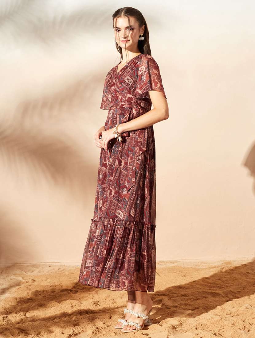Women Printed Flared Sleeves Tiered Dress - 22577210 -  Standard Image - 3