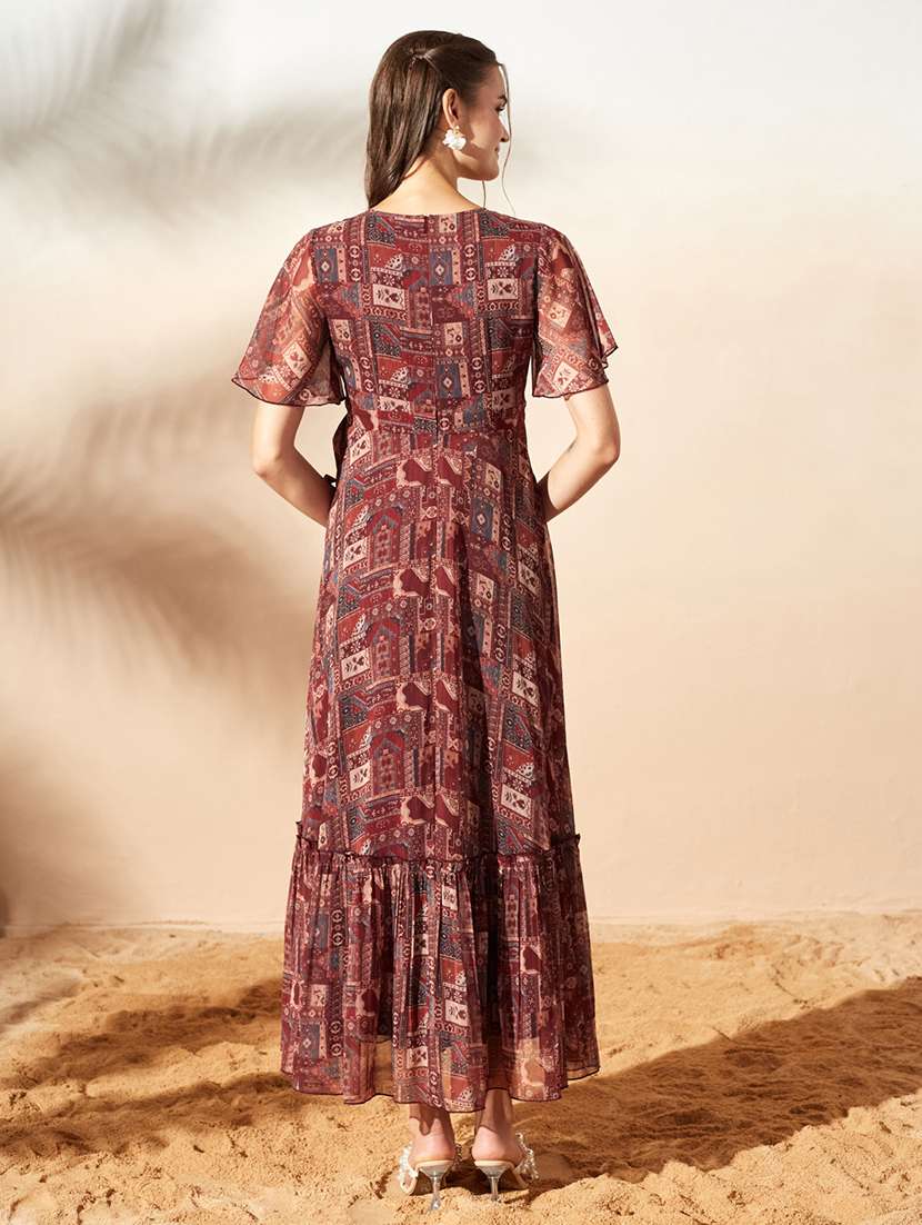 Women Printed Flared Sleeves Tiered Dress - 22577210 -  Standard Image - 5