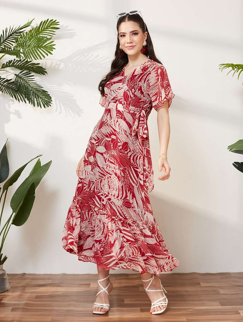 women printed short sleeves tiered dress - 22577211 -  Standard Image - 3