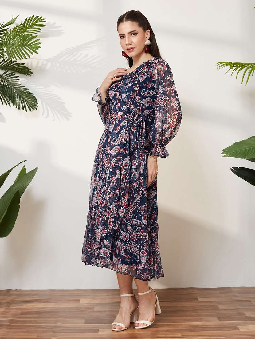 Women Printed Long Sleeves Wrap Dress - 22577212 -  Standard Image - 3