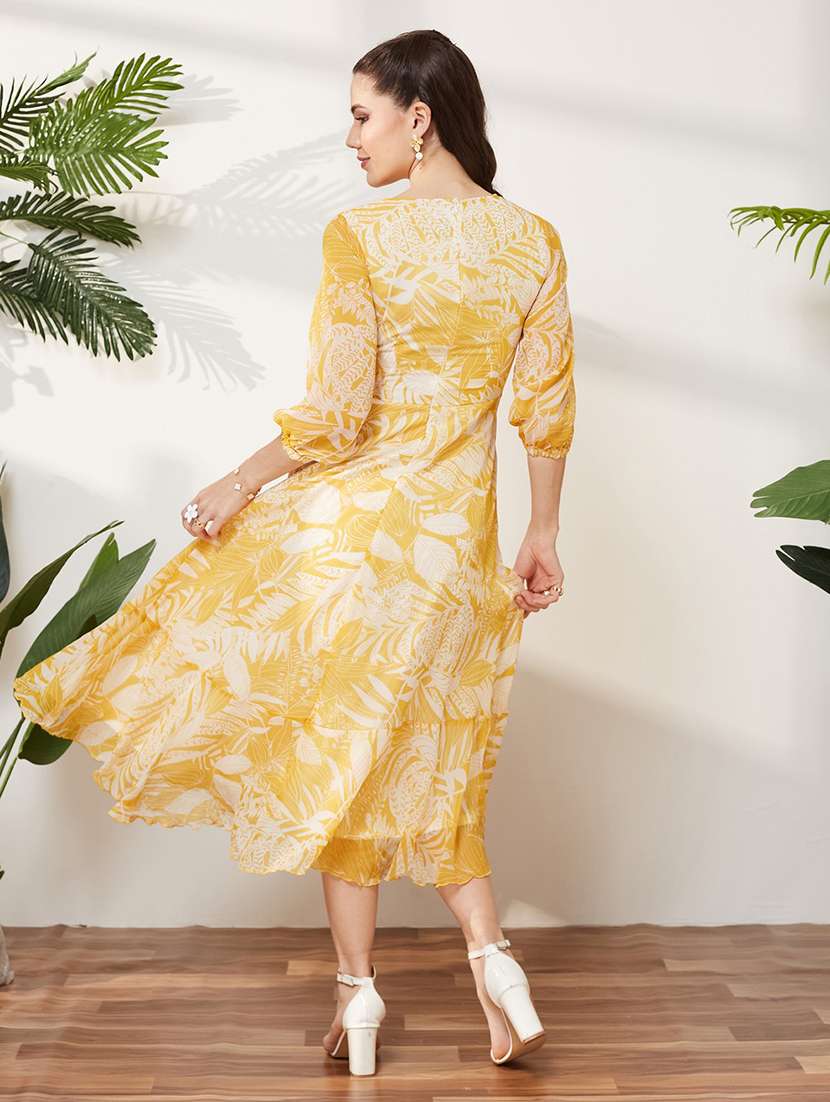 women printed three quarter sleeves fit and flare dress - 22577215 -  Standard Image - 3