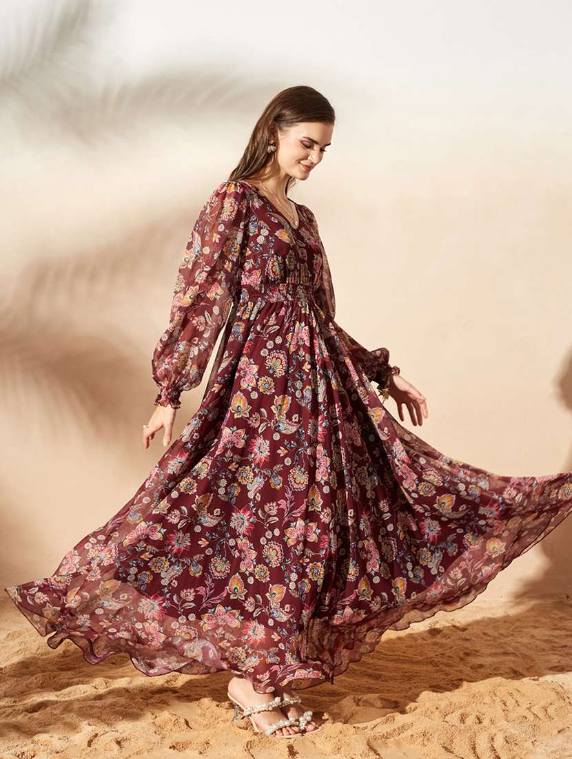 women printed long sleeves fit and flare dress - 22577217 -  Standard Image - 3