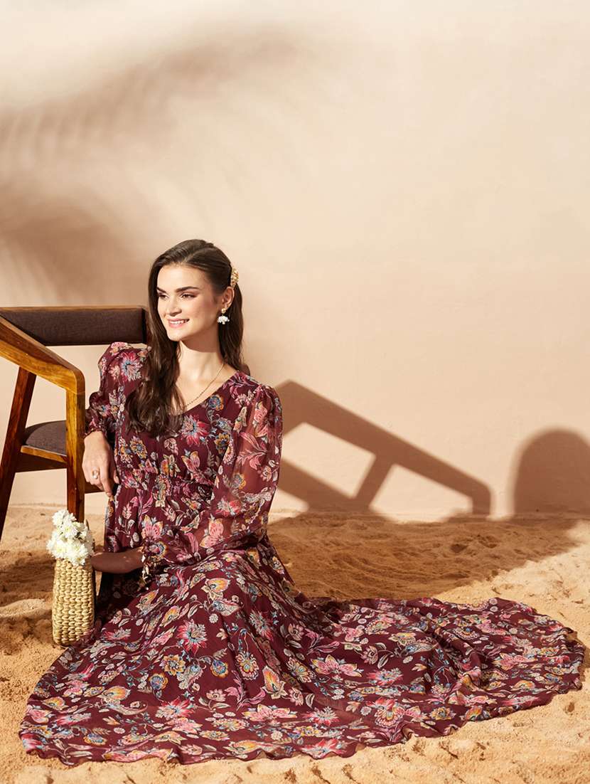 women printed long sleeves fit and flare dress - 22577217 -  Standard Image - 5