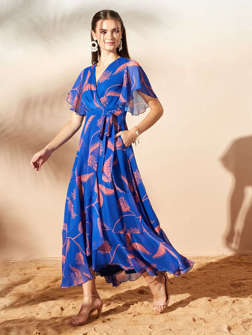 Women Printed Flared Sleeves Wrap Dress - 22577218 -  Standard Image - 3