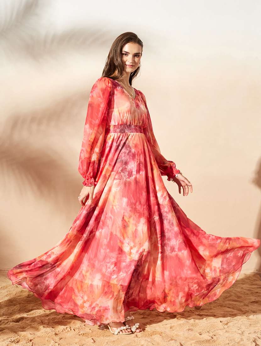 women printed long sleeves fit and flare dress - 22577221 -  Standard Image - 3