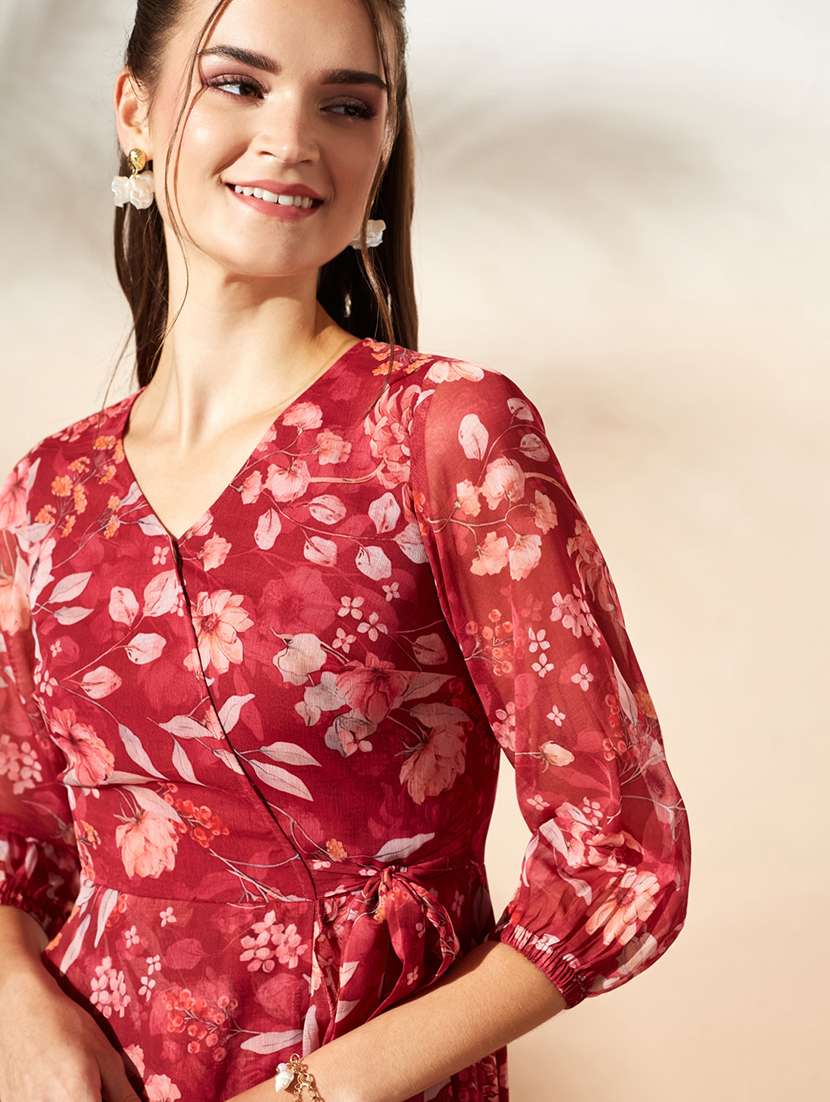 Women Printed Three Quarter Sleeves Wrap Dress - 22577227 -  Standard Image - 5