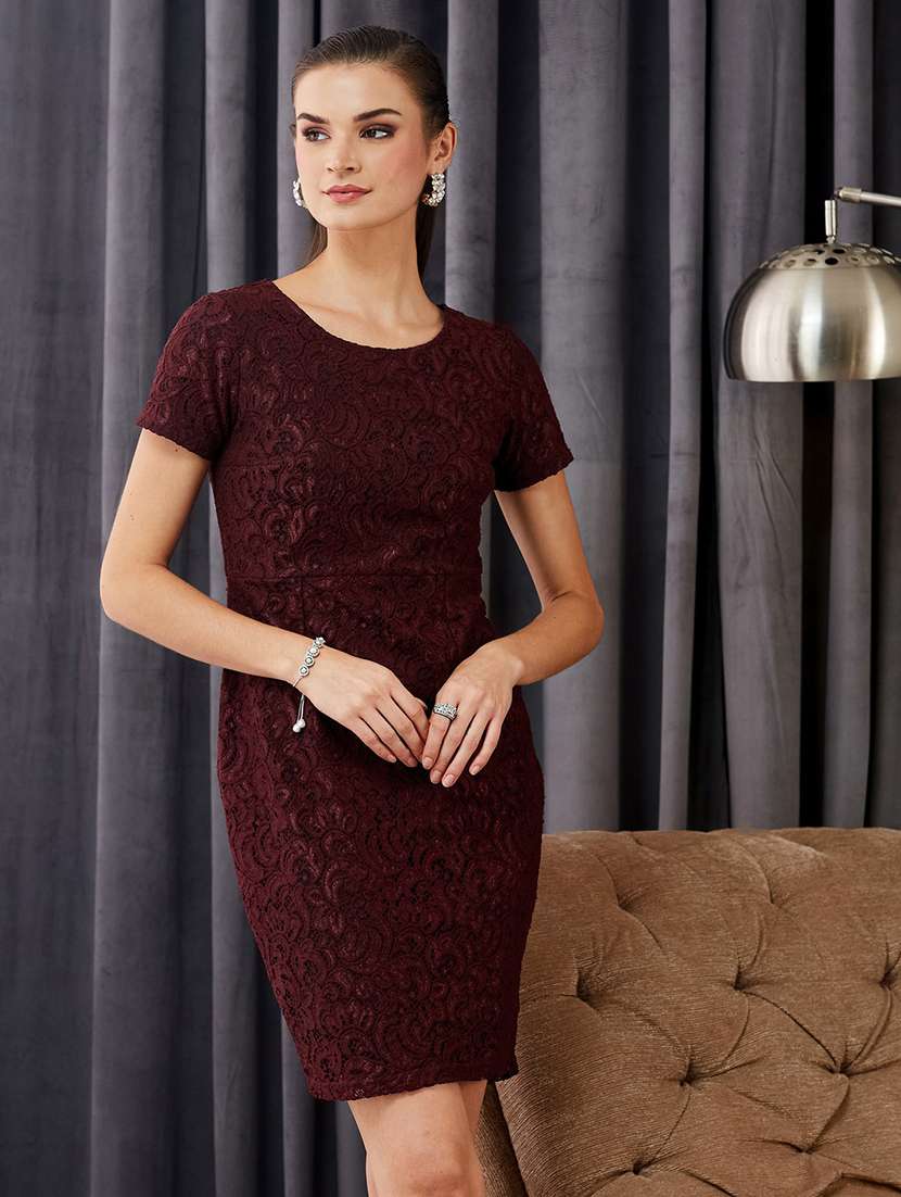 women self design short sleeves sheath dress
