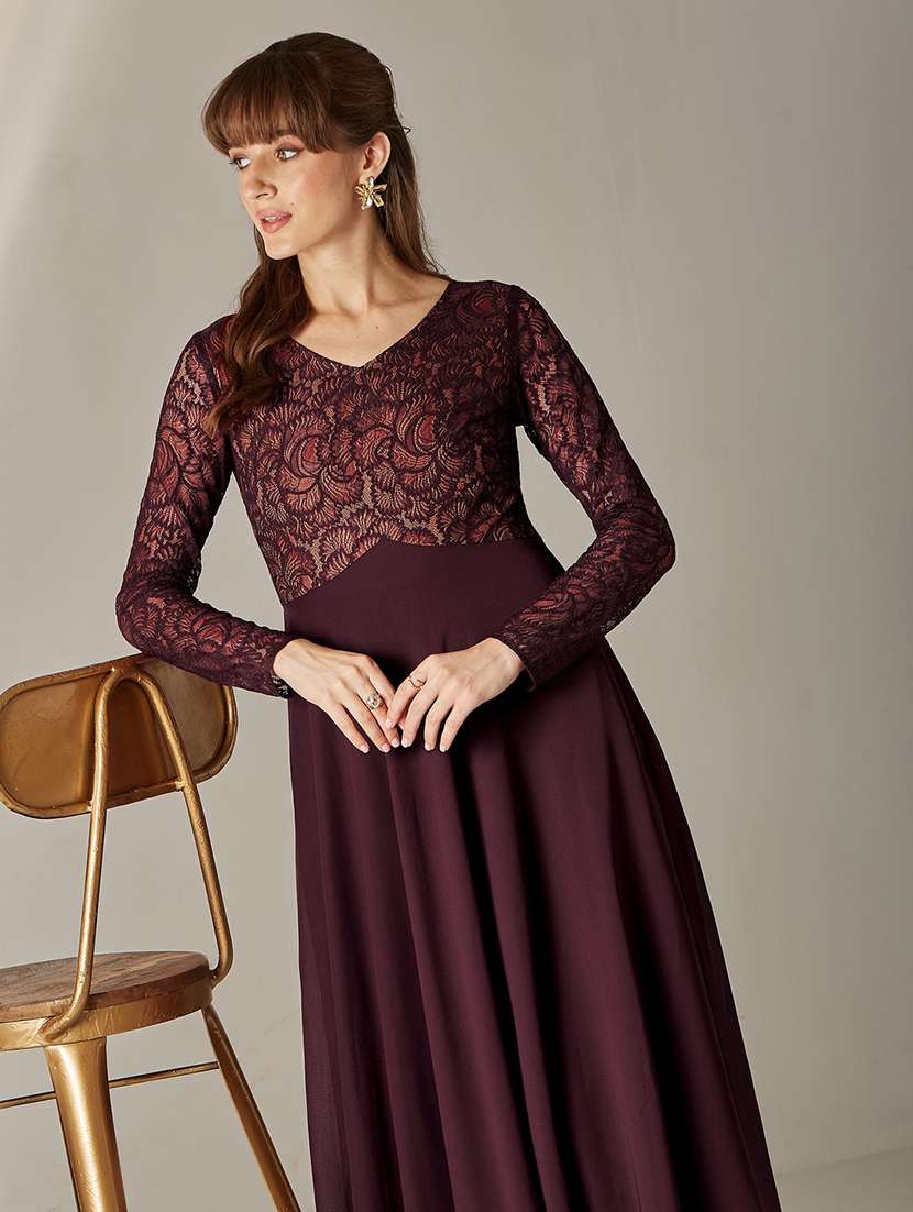 women self design long sleeves fit and flare dress - 22577234 -  Standard Image - 5