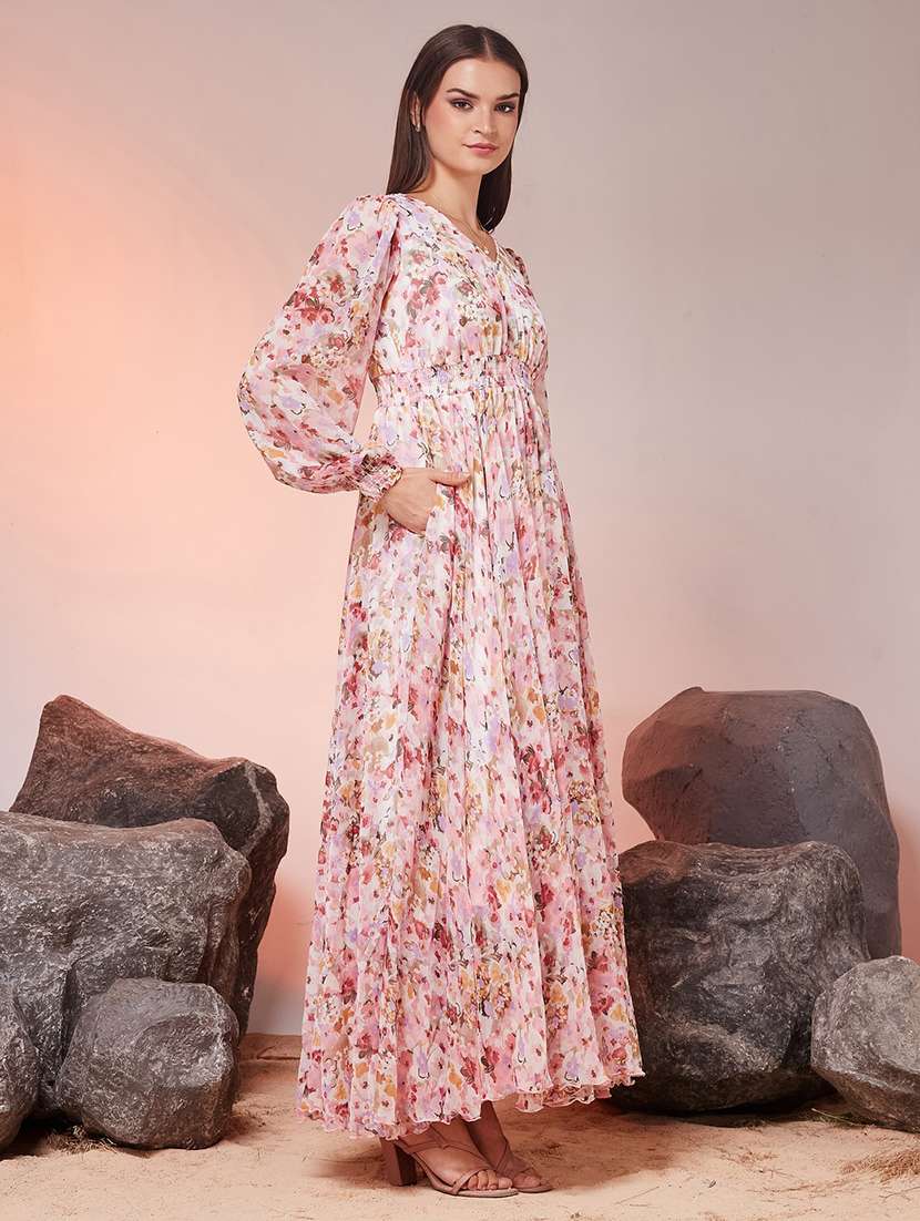 women printed long sleeves fit and flare dress - 22577237 -  Standard Image - 3