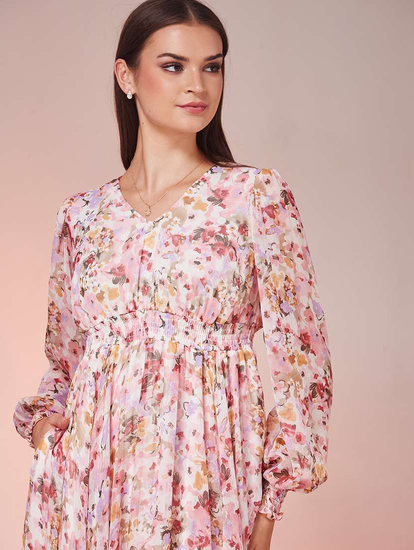 women printed long sleeves fit and flare dress - 22577237 -  Standard Image - 5