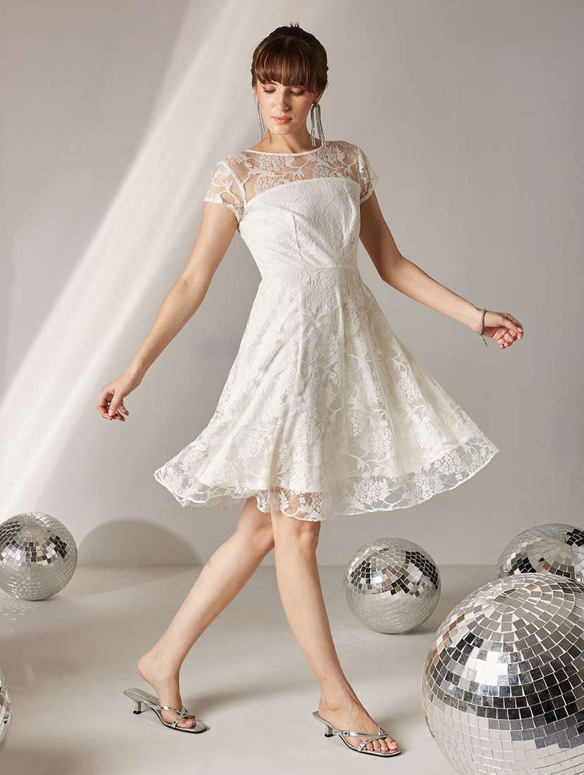 women self design short sleeves fit and flare dress - 22577239 -  Standard Image - 3