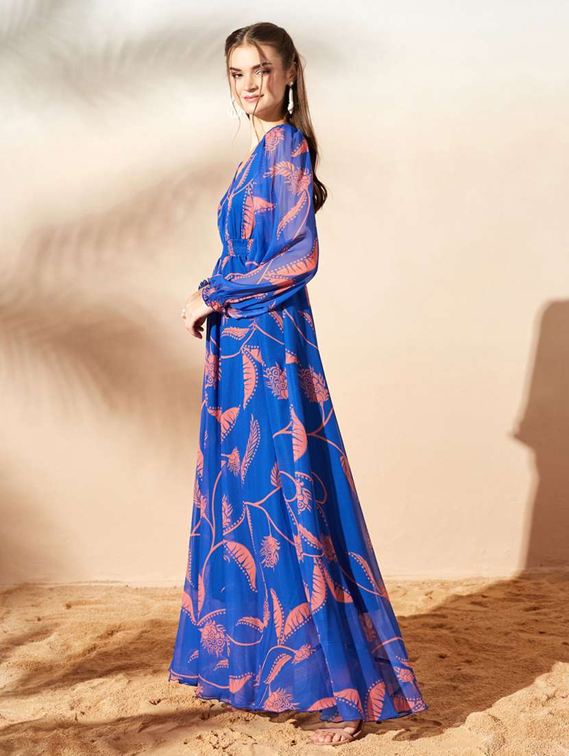 women printed long sleeves fit and flare dress - 22577240 -  Standard Image - 3