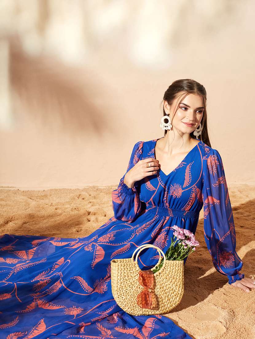women printed long sleeves fit and flare dress - 22577240 -  Standard Image - 5