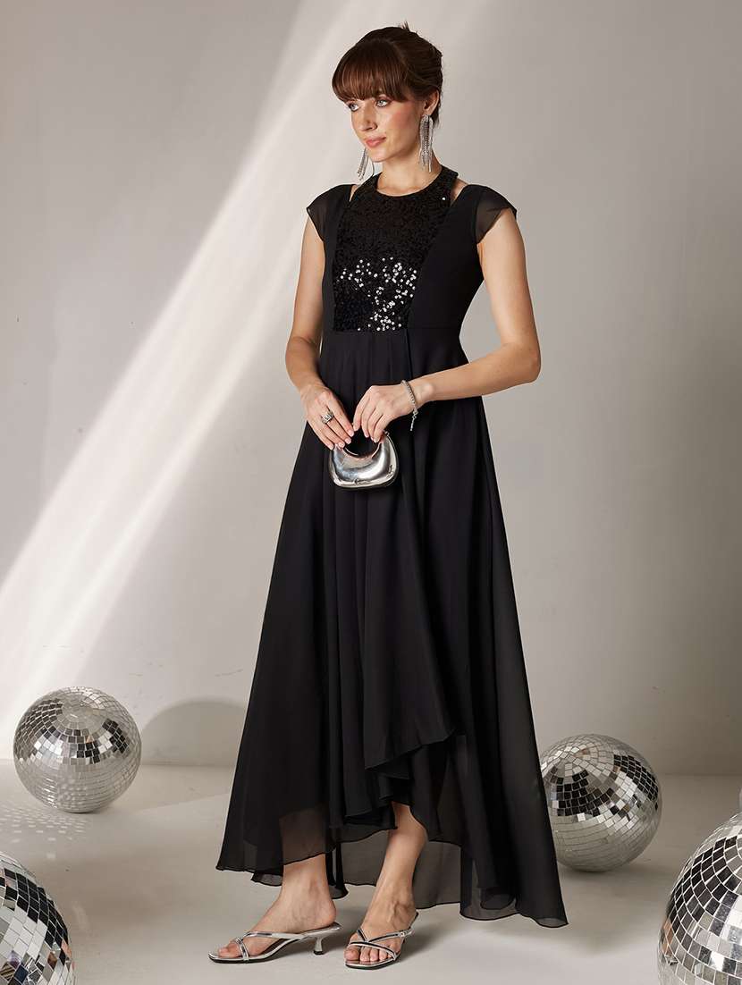 women sequined cap sleeves fit and flare dress - 22577260 -  Standard Image - 5