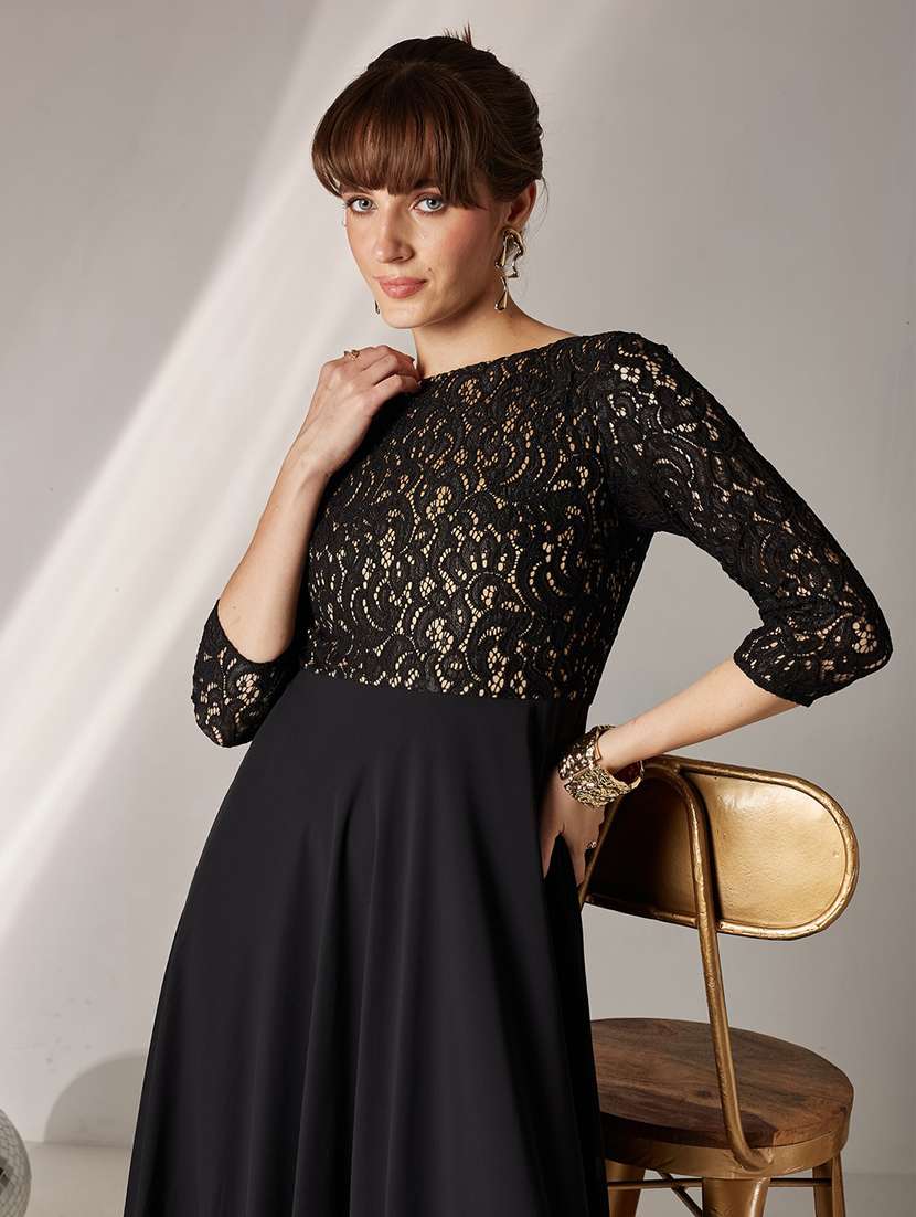 Women Self Design Three Quarter Sleeves Fit And Flare Dress - 22577263 -  Standard Image - 5