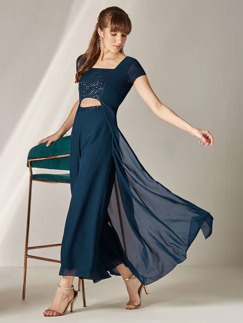 women embroidered short sleeves full leg jumpuit