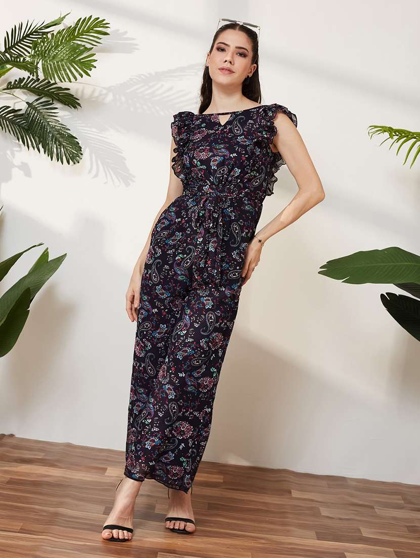 women printed sleeveless full leg jumpsuit