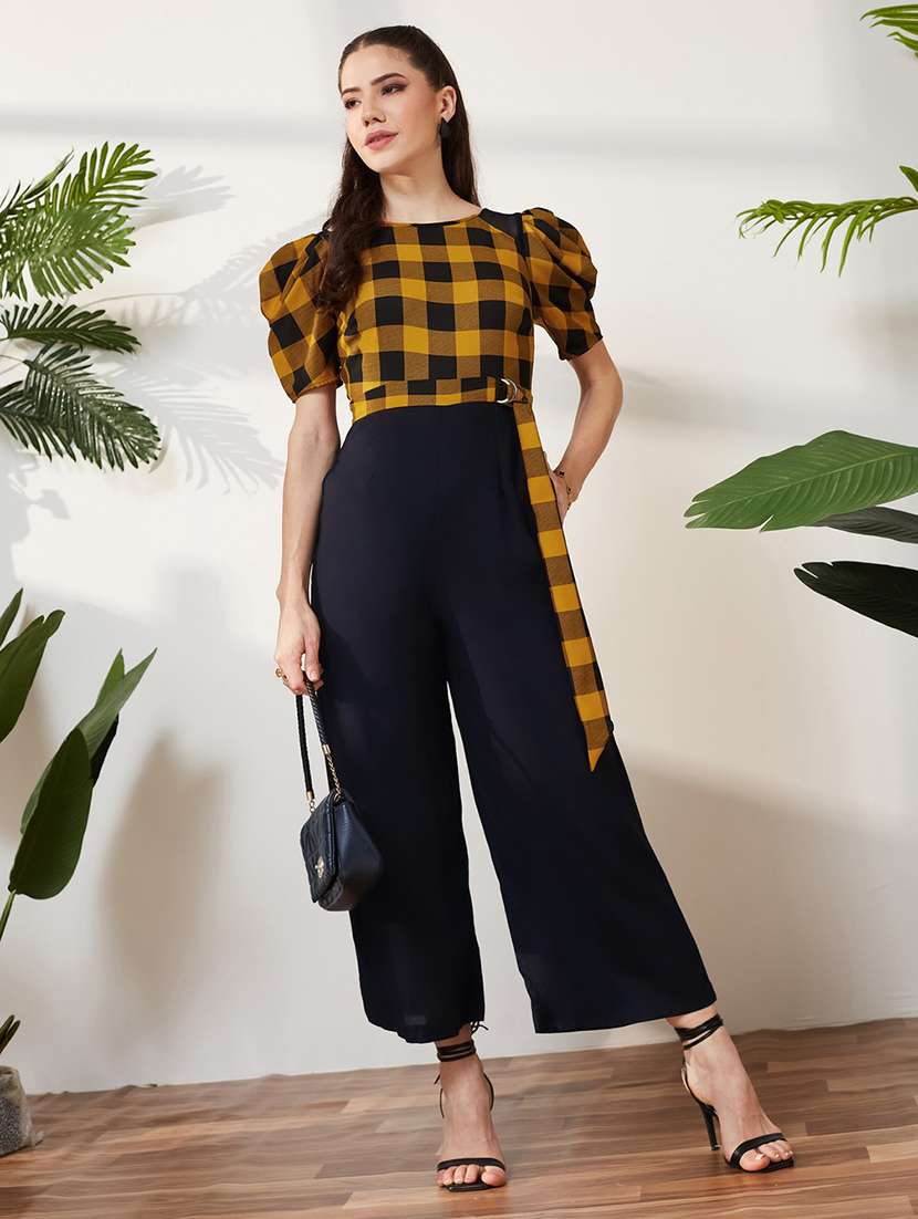 women printed puff sleeves full leg jumpsuit