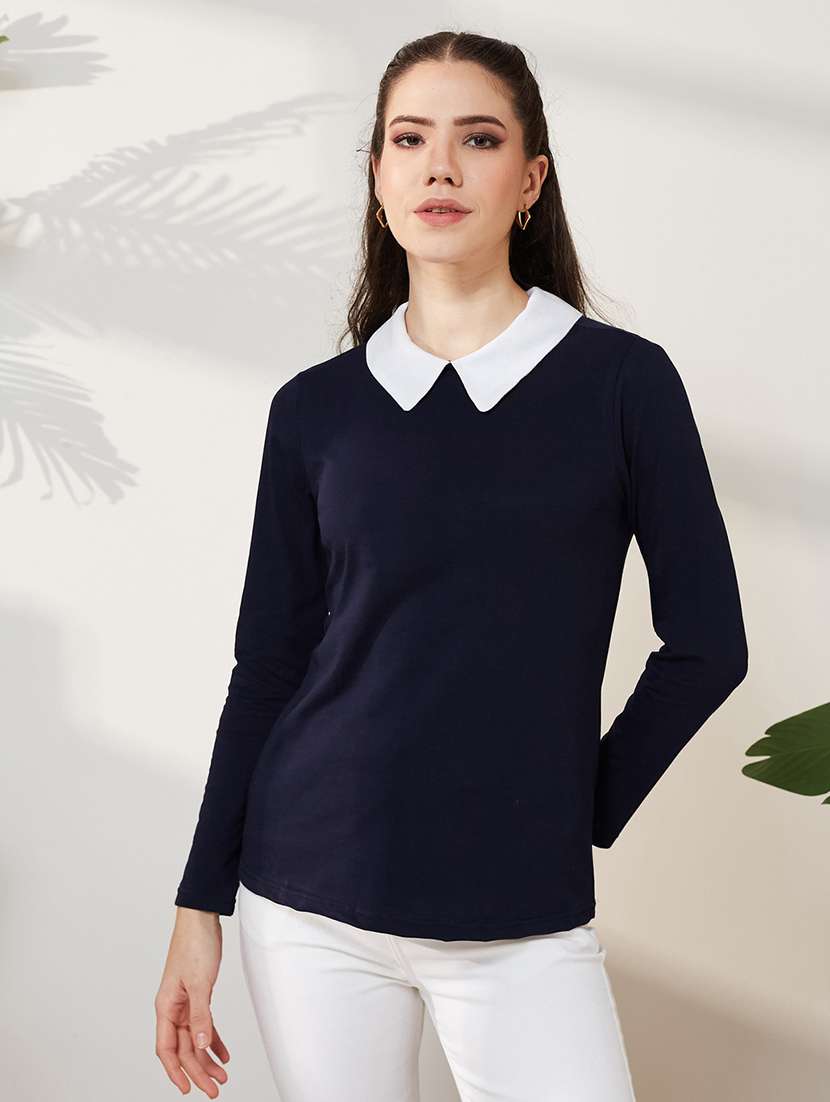 women solid long sleeves regular top