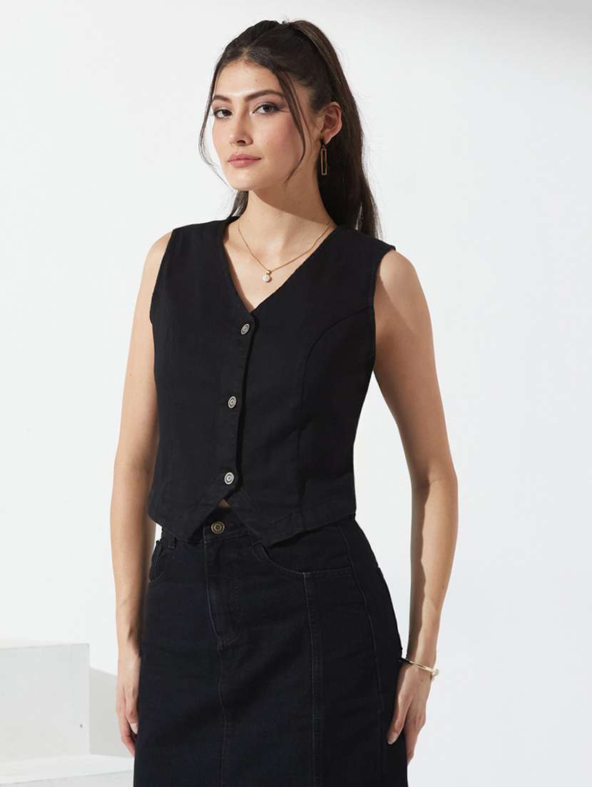 women solid sleeveless vest top