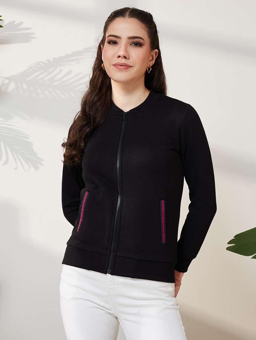 women solid long sleeves zipper sweatshirt