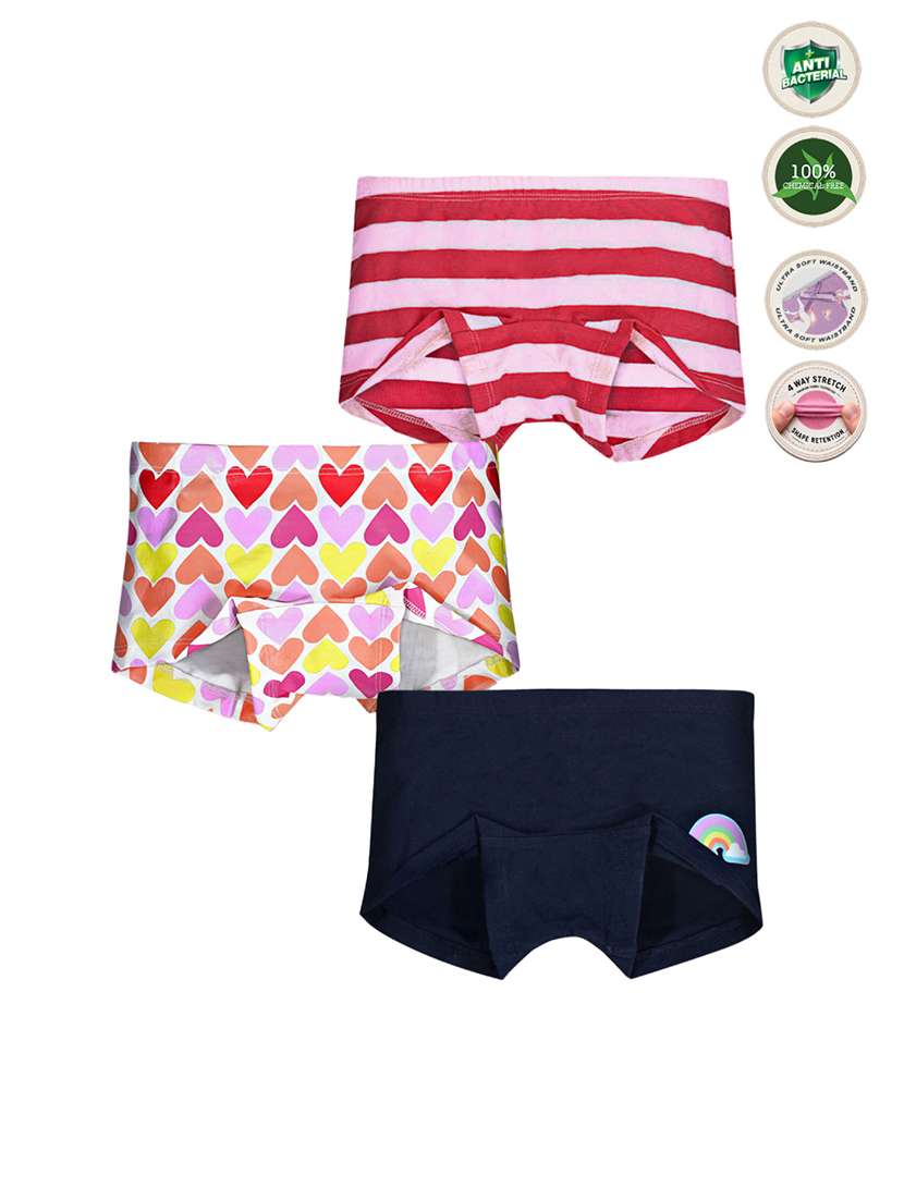 girls pack of 3 printed mid rise bloomers