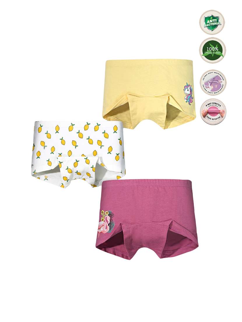girls pack of 3 printed mid rise bloomers
