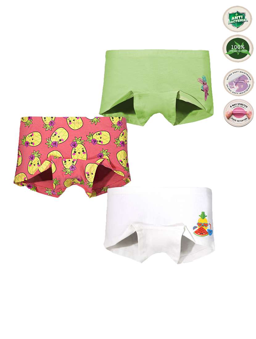 girls pack of 3 printed mid rise bloomers