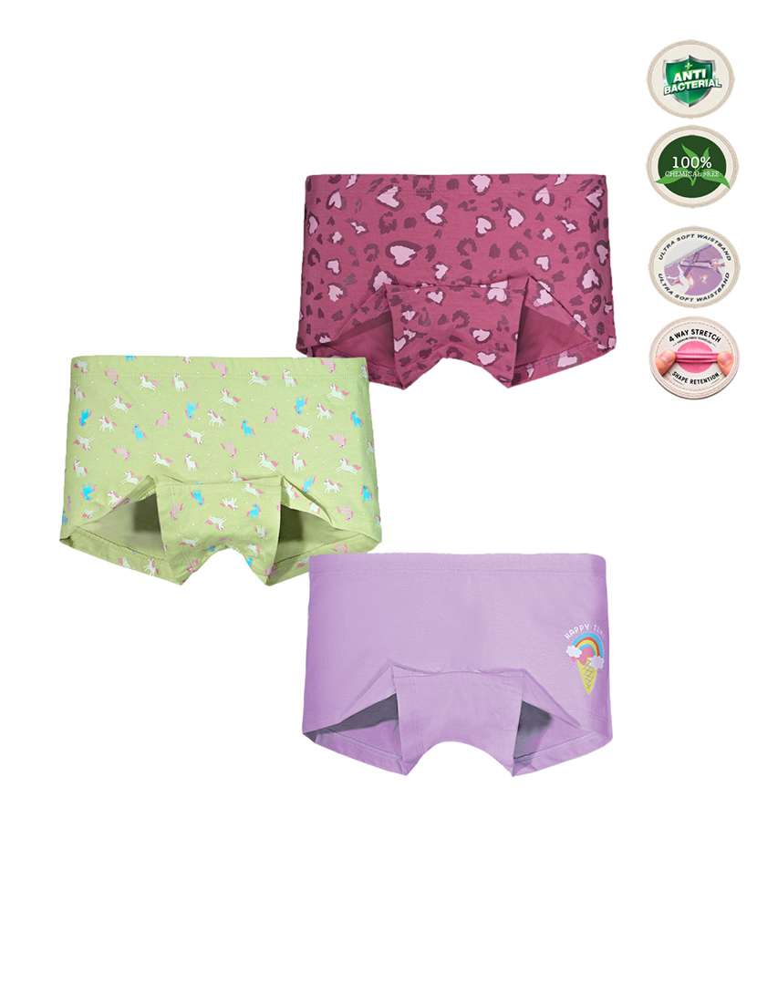 girls pack of 3 printed mid rise bloomers