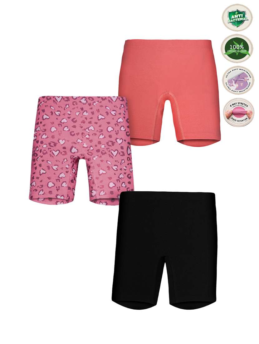 girls pack of 3 printed mid rise three fourth shorts