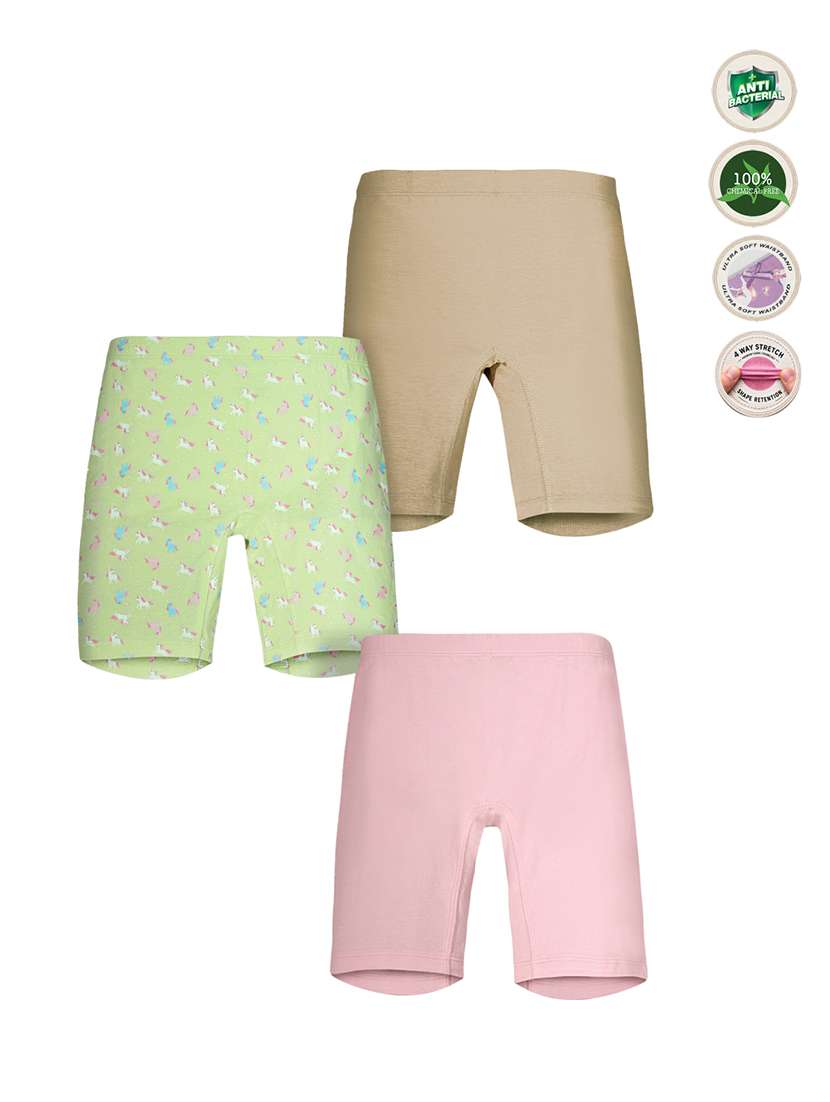 girls pack of 3 printed mid rise three fourth shorts