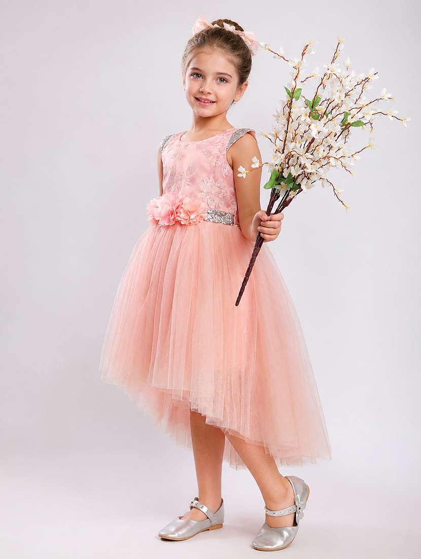 girls embellished detailed sleeveless high low dress