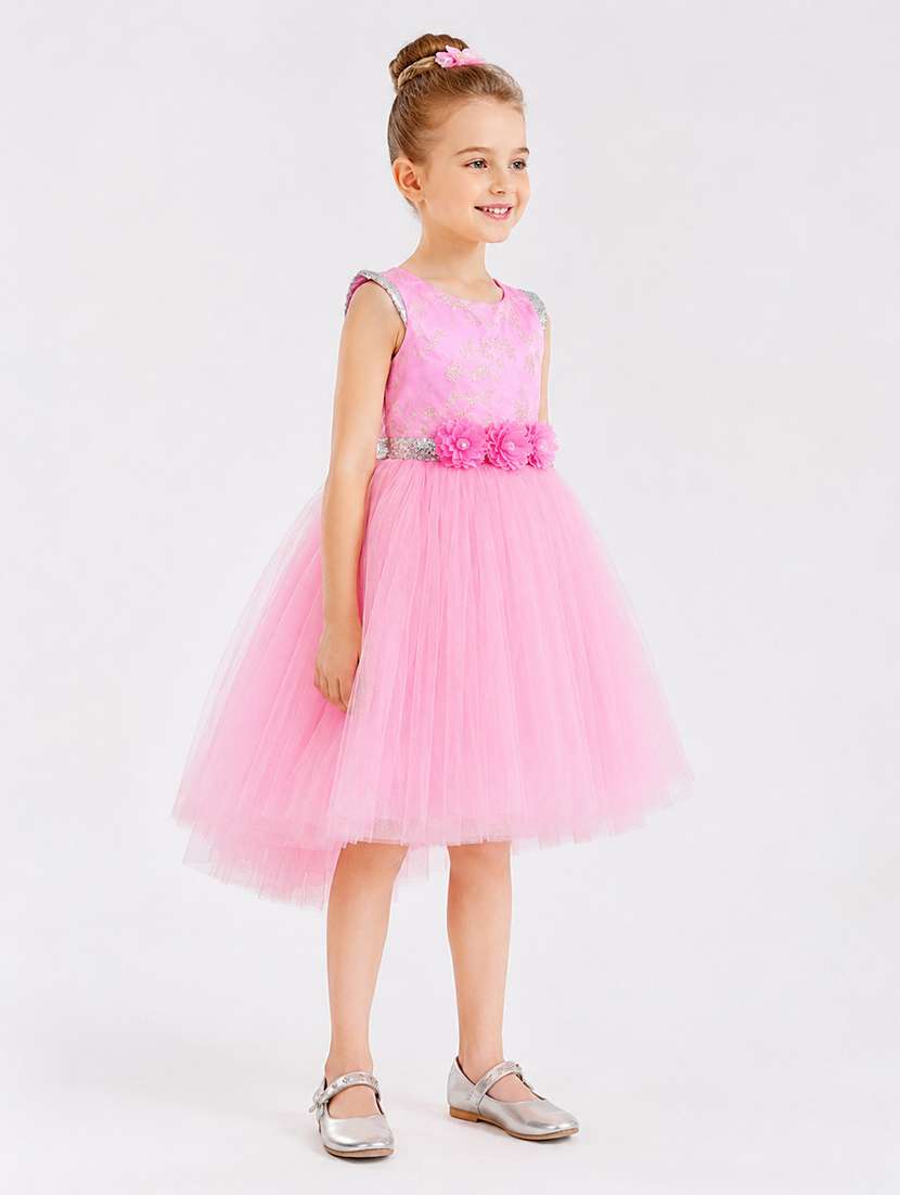 girls embellished cap sleeves high low dress