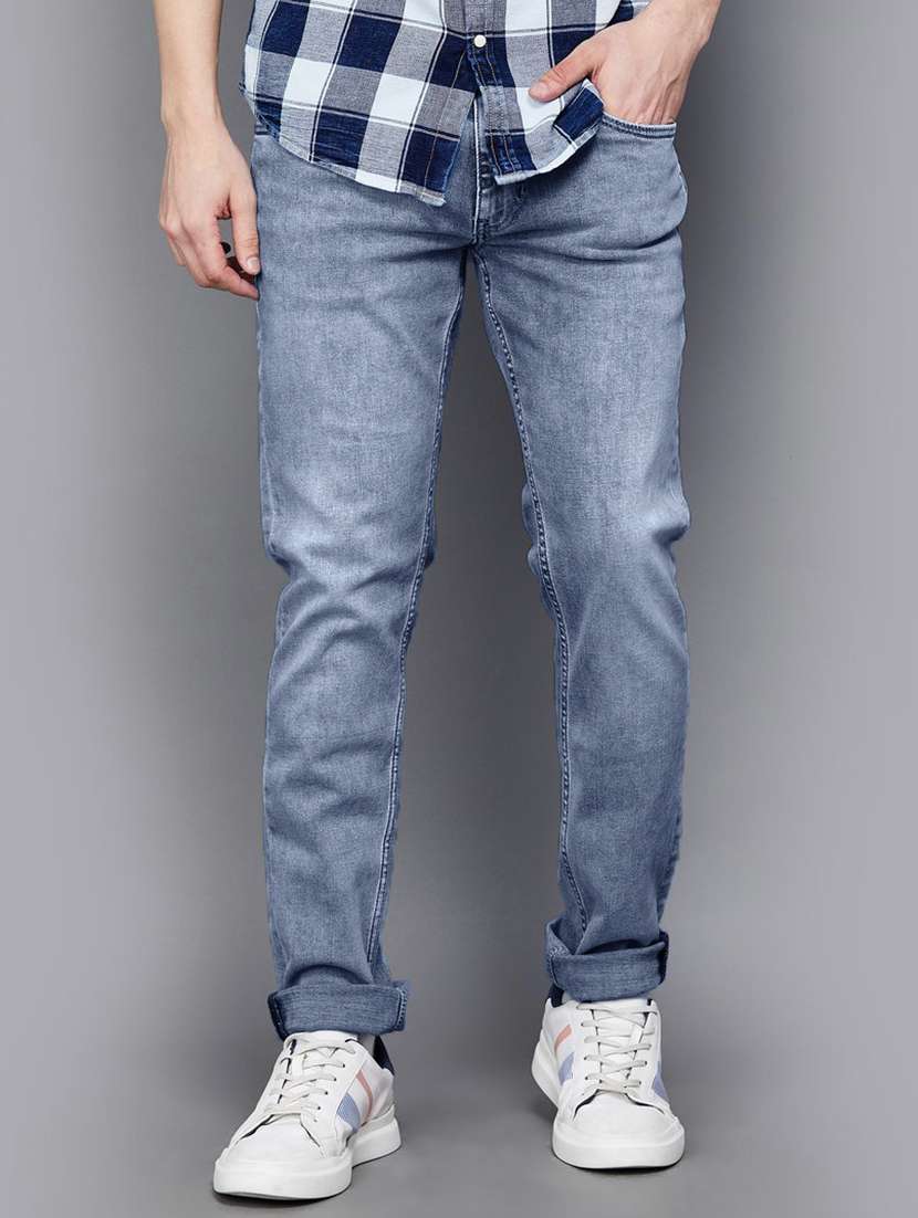 men washed mid rise slim fit jeans