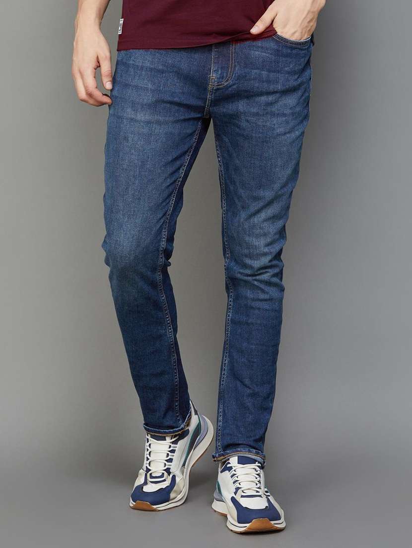 men washed mid rise slim fit jeans