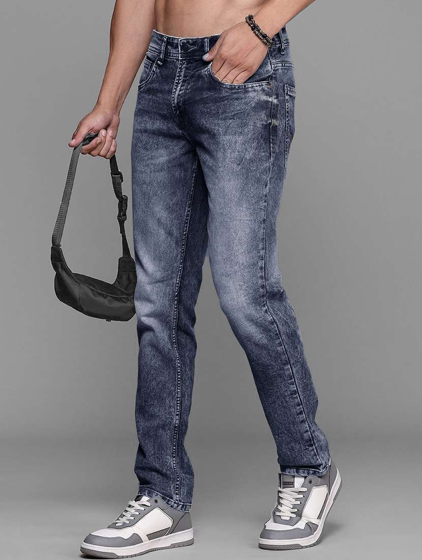 men washed mid rise slim fit jeans